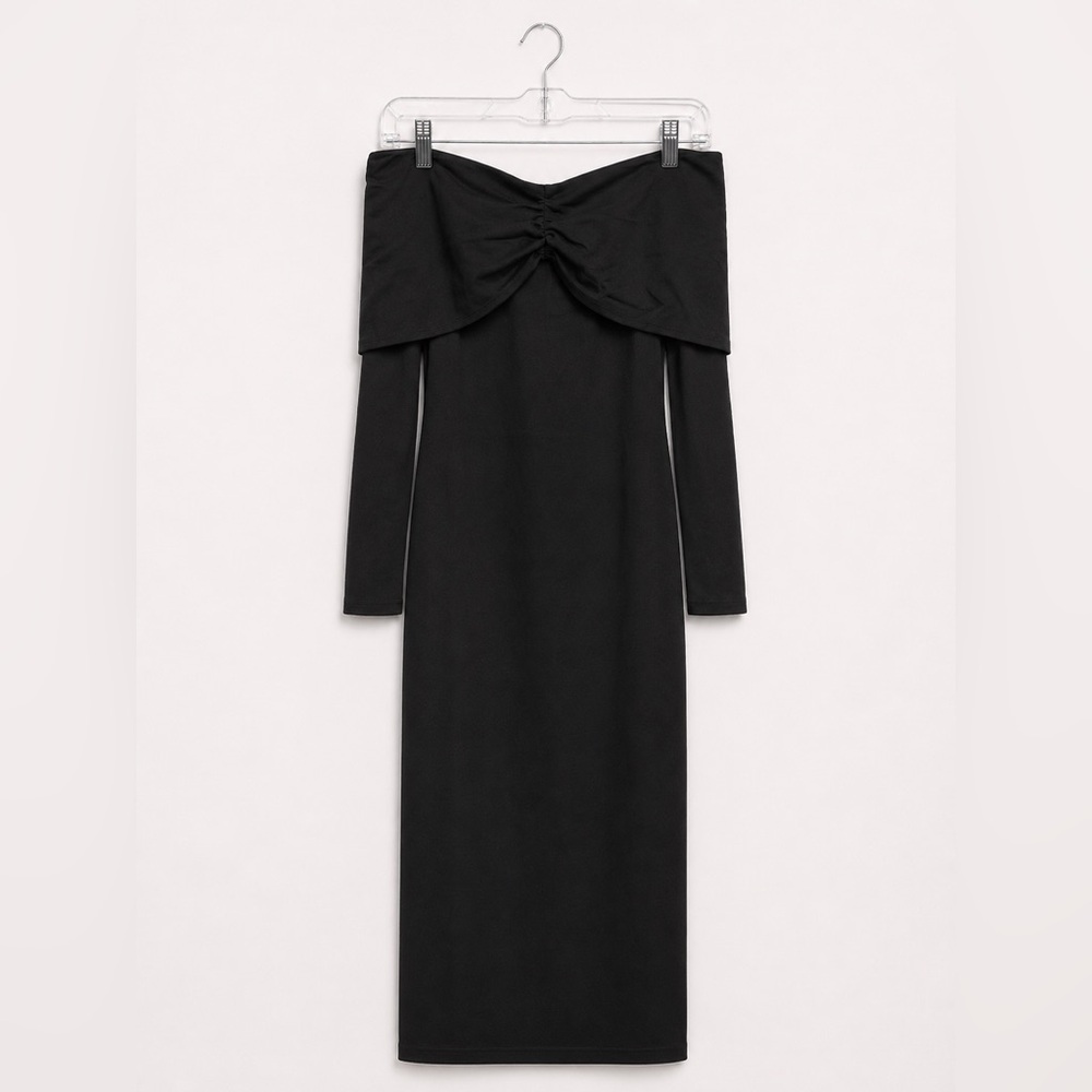 Elegant Off-Shoulder Long Sleeve Black Dress